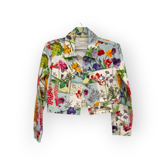 Alice‎ + Olivia Chloe Boxy Cropped Jacket Make A Statement Floral Size XS - Picture 3 of 9